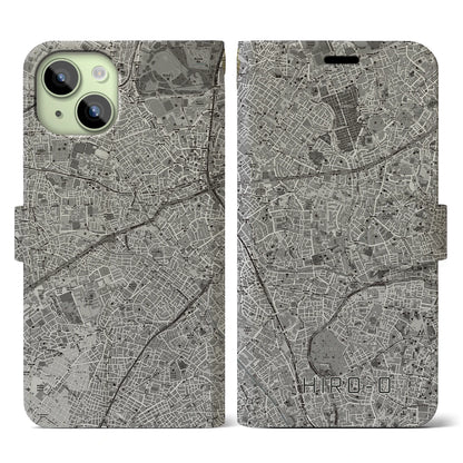 【広尾（東京都）】地図柄iPhoneケース（手帳タイプ）モノトーン・iPhone 15 用
