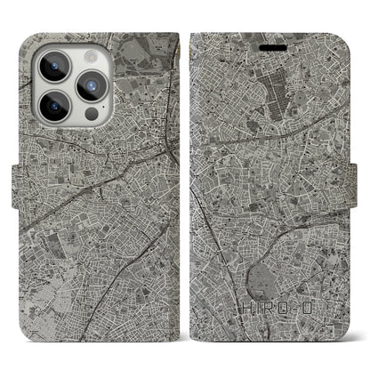 【広尾（東京都）】地図柄iPhoneケース（手帳タイプ）モノトーン・iPhone 15 Pro 用