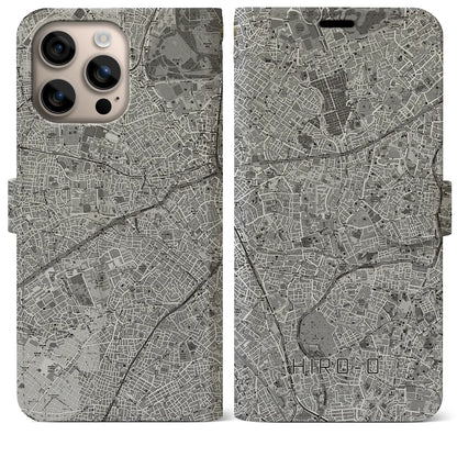 【広尾（東京都）】地図柄iPhoneケース（手帳タイプ）モノトーン・iPhone 16 Plus 用