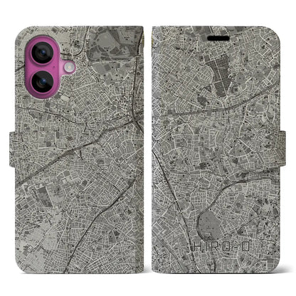 【広尾（東京都）】地図柄iPhoneケース（手帳タイプ）モノトーン・iPhone 16 Pro 用