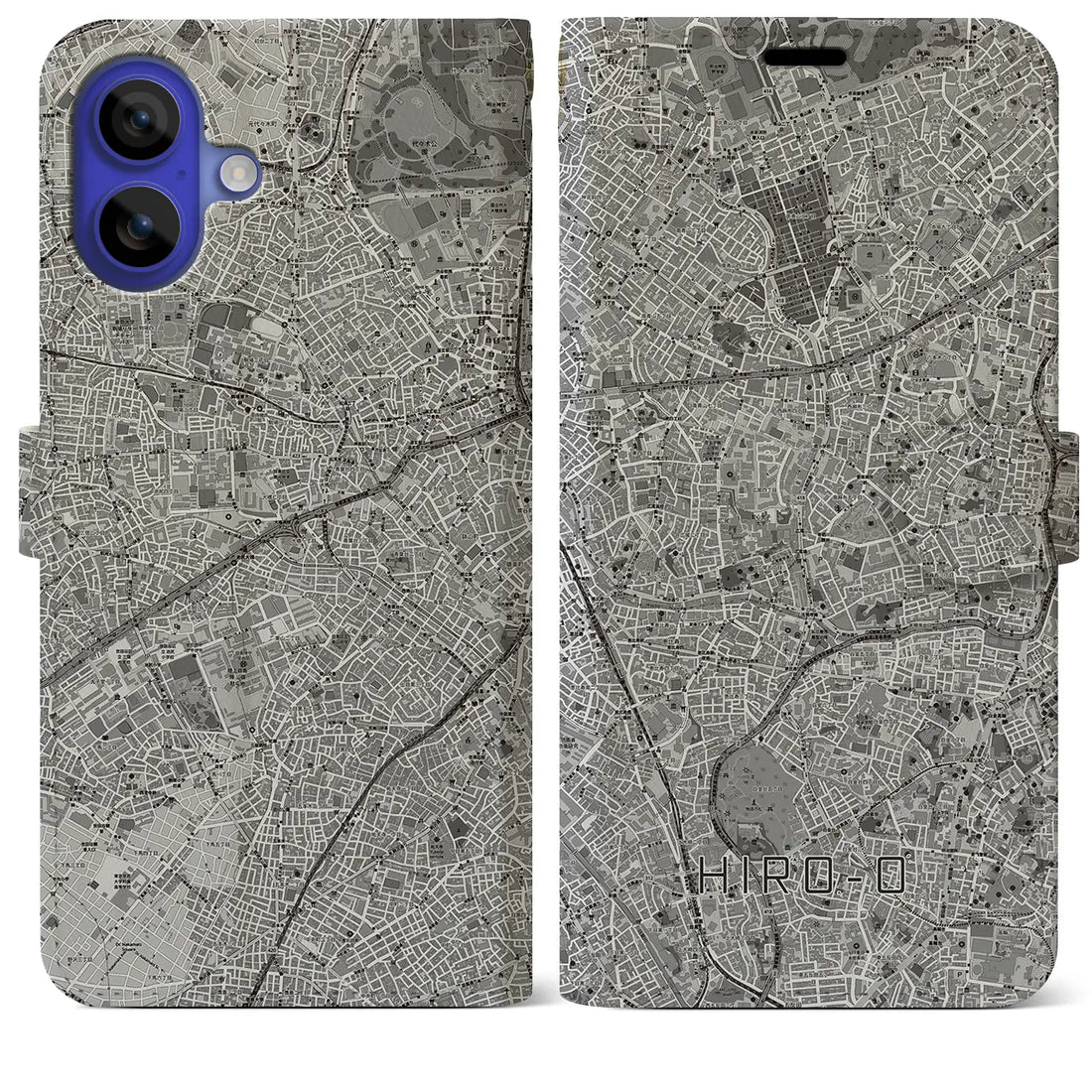 【広尾(東京都)】地図柄iPhoneケース(手帳タイプ)モノトーン・iPhone 16 Pro Max 用