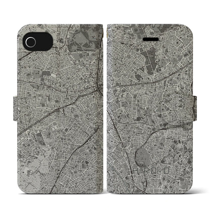 【広尾（東京都）】地図柄iPhoneケース（手帳タイプ）モノトーン・iPhone SE（第3 / 第2世代） / 8 / 7 / 6s / 6 用