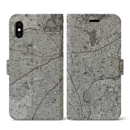 【広尾（東京都）】地図柄iPhoneケース（手帳タイプ）モノトーン・iPhone XS / X 用