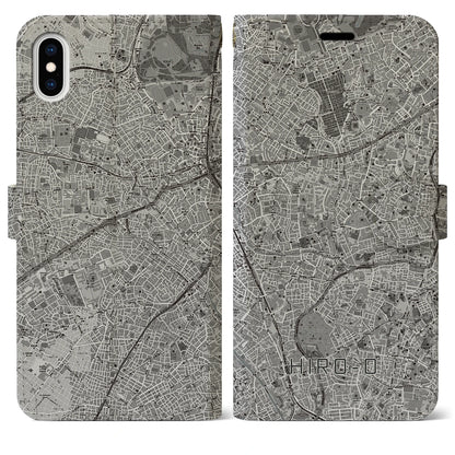 【広尾（東京都）】地図柄iPhoneケース（手帳タイプ）モノトーン・iPhone XS Max 用