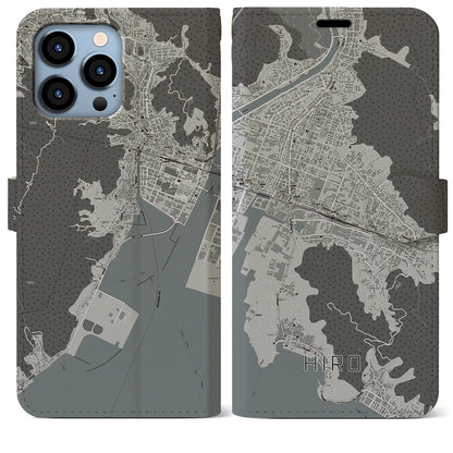 【広（広島県）】地図柄iPhoneケース（手帳タイプ）モノトーン・iPhone 13 Pro Max 用