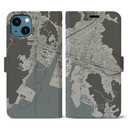 【広（広島県）】地図柄iPhoneケース（手帳タイプ）モノトーン・iPhone 13 用