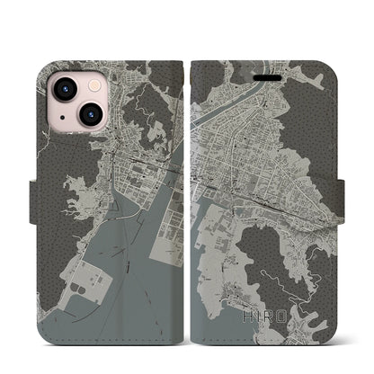 【広（広島県）】地図柄iPhoneケース（手帳タイプ）モノトーン・iPhone 13 mini 用