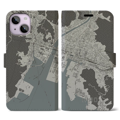 【広（広島県）】地図柄iPhoneケース（手帳タイプ）モノトーン・iPhone 14 用