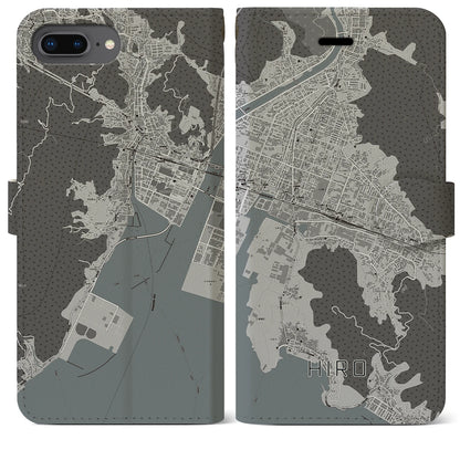 【広（広島県）】地図柄iPhoneケース（手帳タイプ）モノトーン・iPhone 8Plus /7Plus / 6sPlus / 6Plus 用