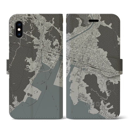 【広（広島県）】地図柄iPhoneケース（手帳タイプ）モノトーン・iPhone XS / X 用