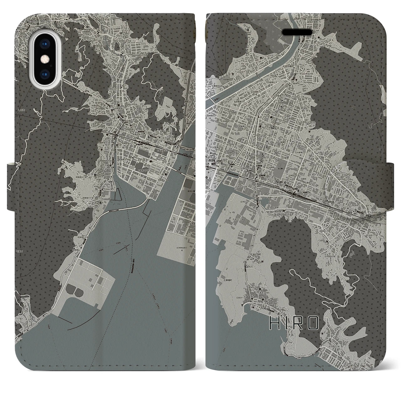 【広】地図柄iPhoneケース（手帳両面タイプ・モノトーン）iPhone XS Max 用