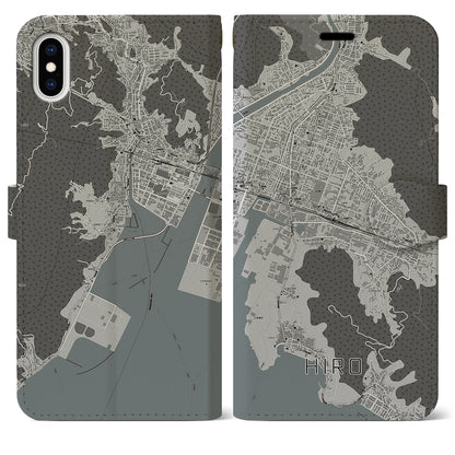 【広（広島県）】地図柄iPhoneケース（手帳タイプ）モノトーン・iPhone XS Max 用