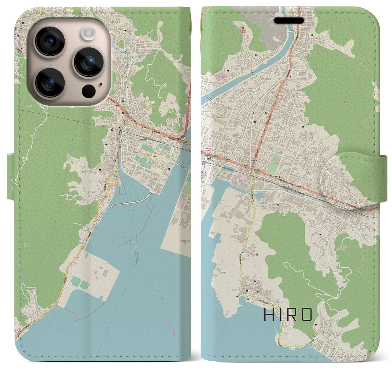 【広（広島県）】地図柄iPhoneケース（手帳タイプ）ナチュラル・iPhone 16 Plus 用