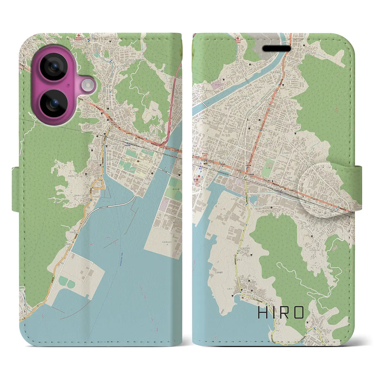 【広（広島県）】地図柄iPhoneケース（手帳タイプ）ナチュラル・iPhone 16 Pro 用