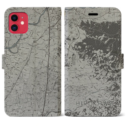 【広川（福岡県）】地図柄iPhoneケース（手帳タイプ）モノトーン・iPhone 11 用