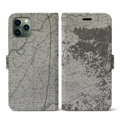 【広川（福岡県）】地図柄iPhoneケース（手帳タイプ）モノトーン・iPhone 11 Pro 用
