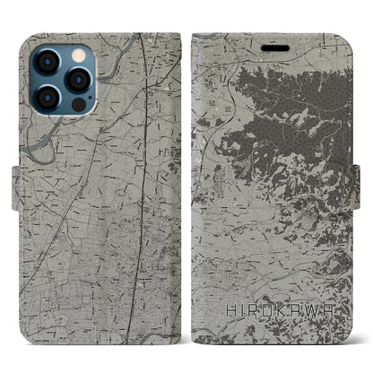 【広川（福岡県）】地図柄iPhoneケース（手帳タイプ）モノトーン・iPhone 12 / 12 Pro 用
