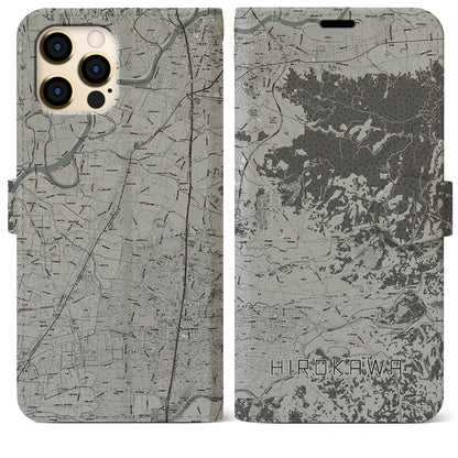 【広川（福岡県）】地図柄iPhoneケース（手帳タイプ）モノトーン・iPhone 12 Pro Max 用