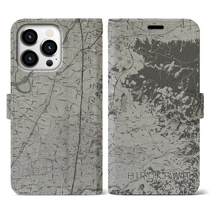 【広川（福岡県）】地図柄iPhoneケース（手帳タイプ）モノトーン・iPhone 13 Pro 用