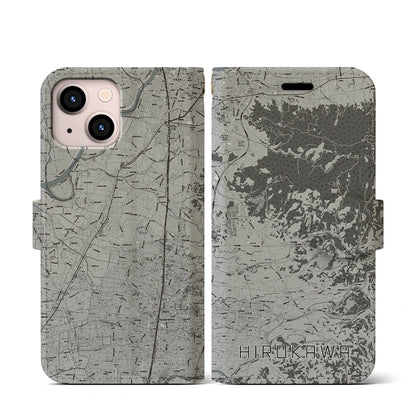 【広川（福岡県）】地図柄iPhoneケース（手帳タイプ）モノトーン・iPhone 13 mini 用