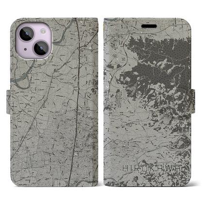 【広川（福岡県）】地図柄iPhoneケース（手帳タイプ）モノトーン・iPhone 14 用