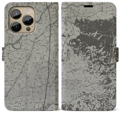 【広川（福岡県）】地図柄iPhoneケース（手帳タイプ）モノトーン・iPhone 14 Pro Max 用