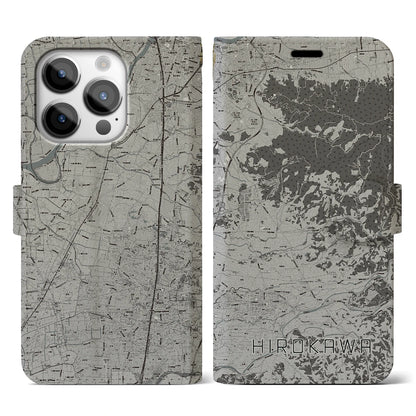 【広川（福岡県）】地図柄iPhoneケース（手帳タイプ）モノトーン・iPhone 14 Pro 用