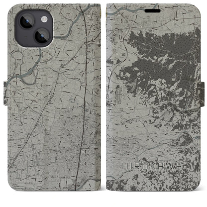 【広川（福岡県）】地図柄iPhoneケース（手帳タイプ）モノトーン・iPhone 14 Plus 用