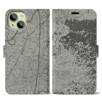 【広川（福岡県）】地図柄iPhoneケース（手帳タイプ）モノトーン・iPhone 15 用