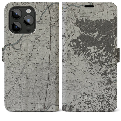 【広川（福岡県）】地図柄iPhoneケース（手帳タイプ）モノトーン・iPhone 15 Pro Max 用