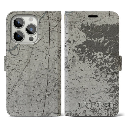 【広川（福岡県）】地図柄iPhoneケース（手帳タイプ）モノトーン・iPhone 15 Pro 用