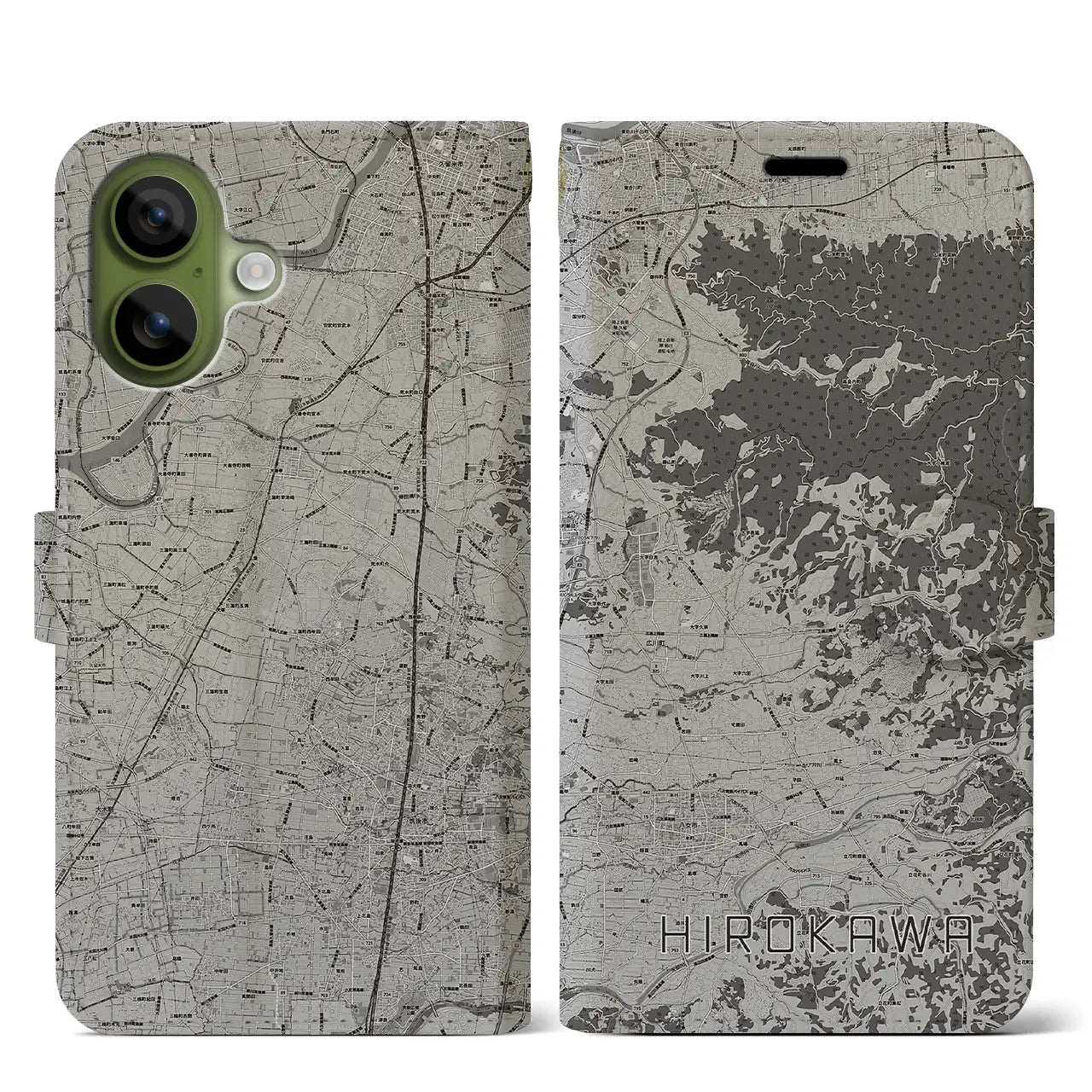 【広川（福岡県）】地図柄iPhoneケース（手帳タイプ）