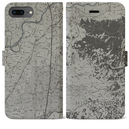 【広川（福岡県）】地図柄iPhoneケース（手帳タイプ）モノトーン・iPhone 8Plus /7Plus / 6sPlus / 6Plus 用