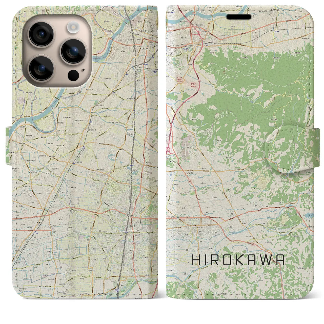 【広川（福岡県）】地図柄iPhoneケース（手帳タイプ）ナチュラル・iPhone 16 Plus 用