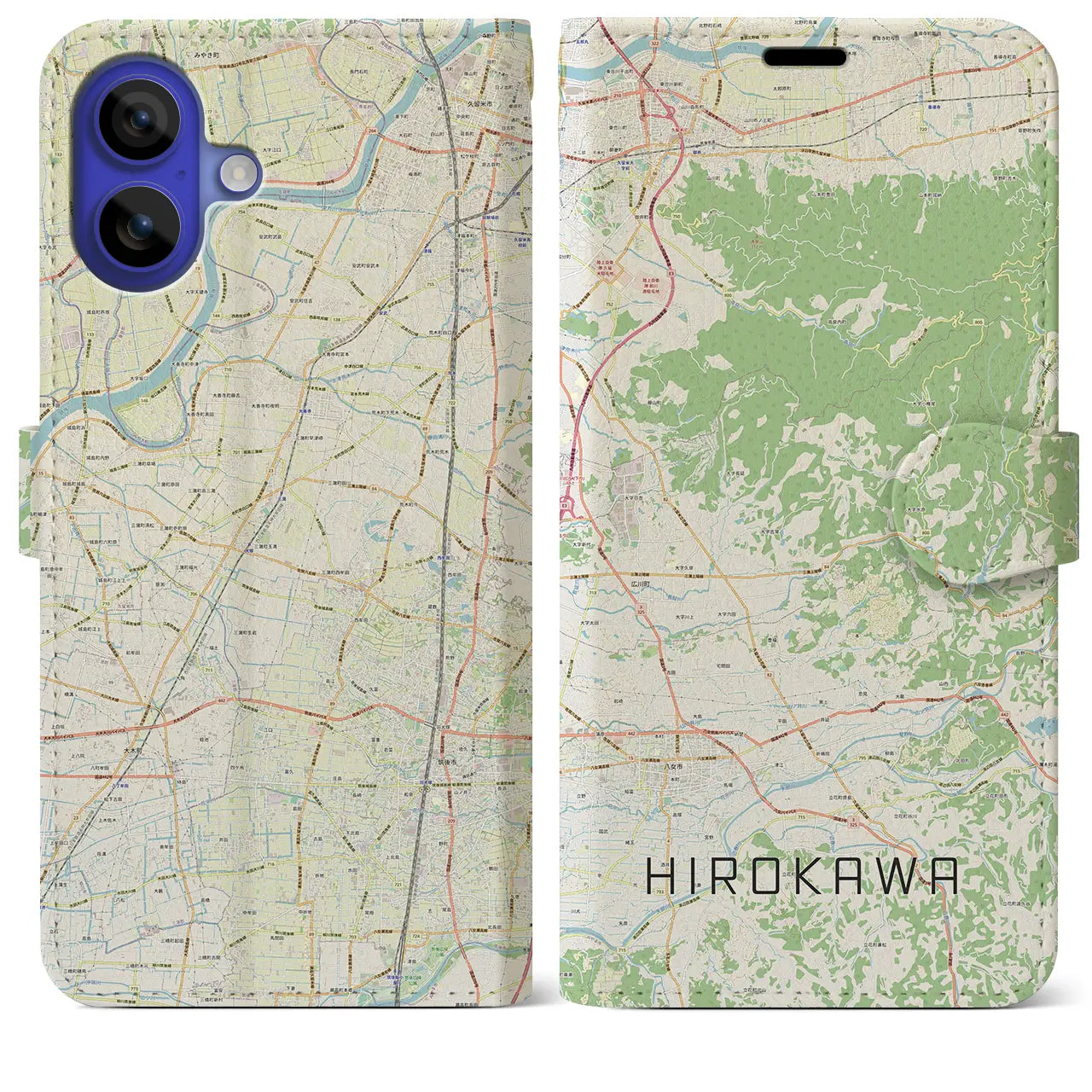 【広川（福岡県）】地図柄iPhoneケース（手帳タイプ）