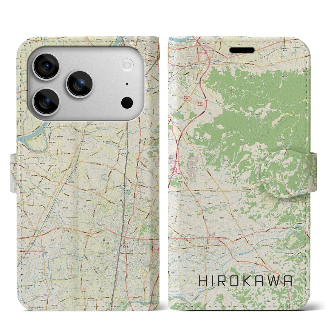 【広川（福岡県）】地図柄iPhoneケース（手帳タイプ）ナチュラル・iPhone 17 Pro Max 用