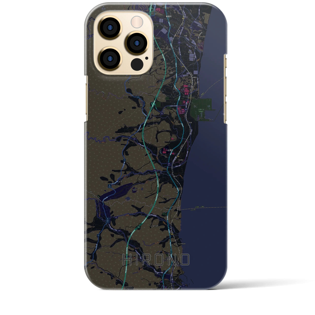 【広野】地図柄iPhoneケース（バックカバータイプ・ブラック）iPhone 12 Pro Max 用