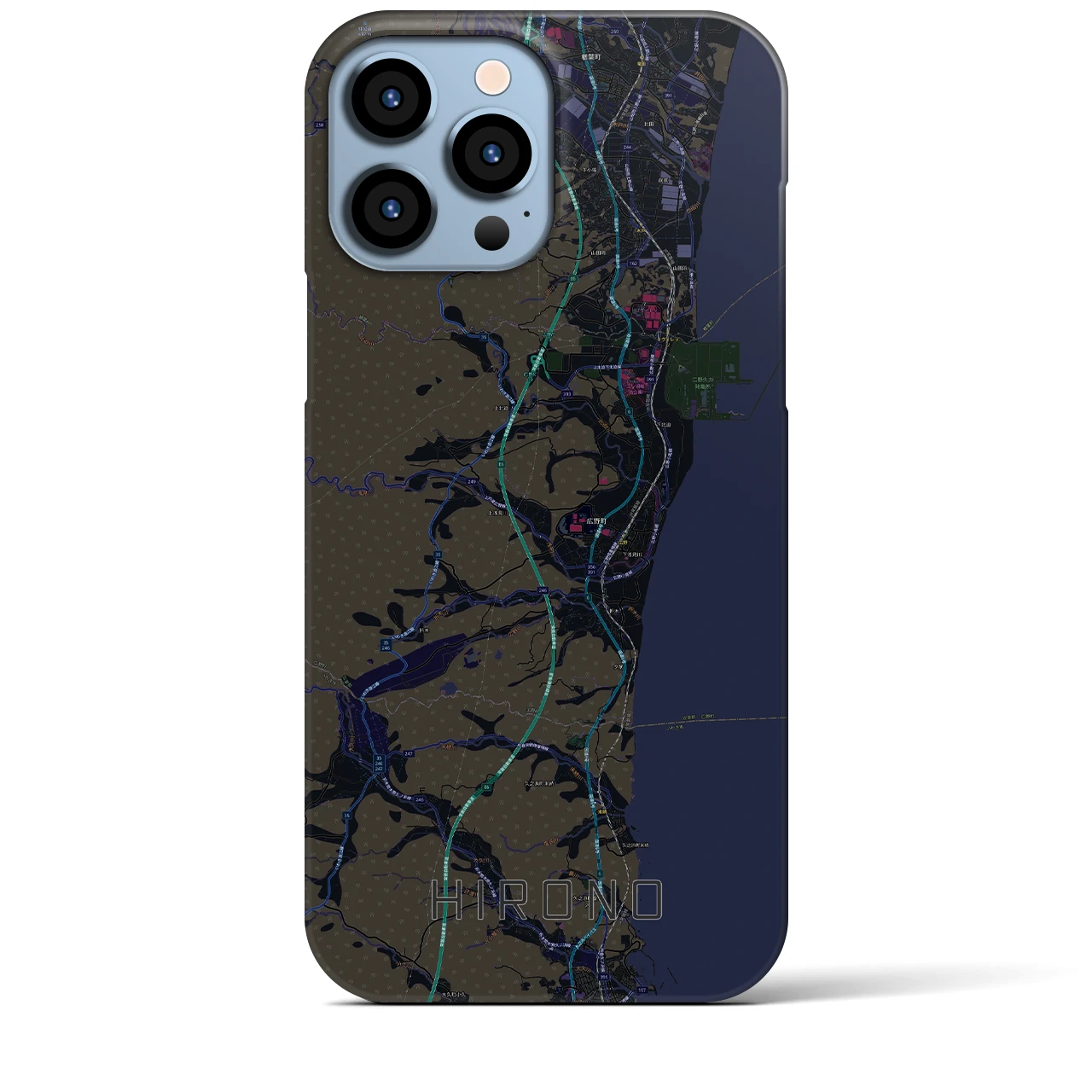 【広野】地図柄iPhoneケース（バックカバータイプ・ブラック）iPhone 13 Pro Max 用