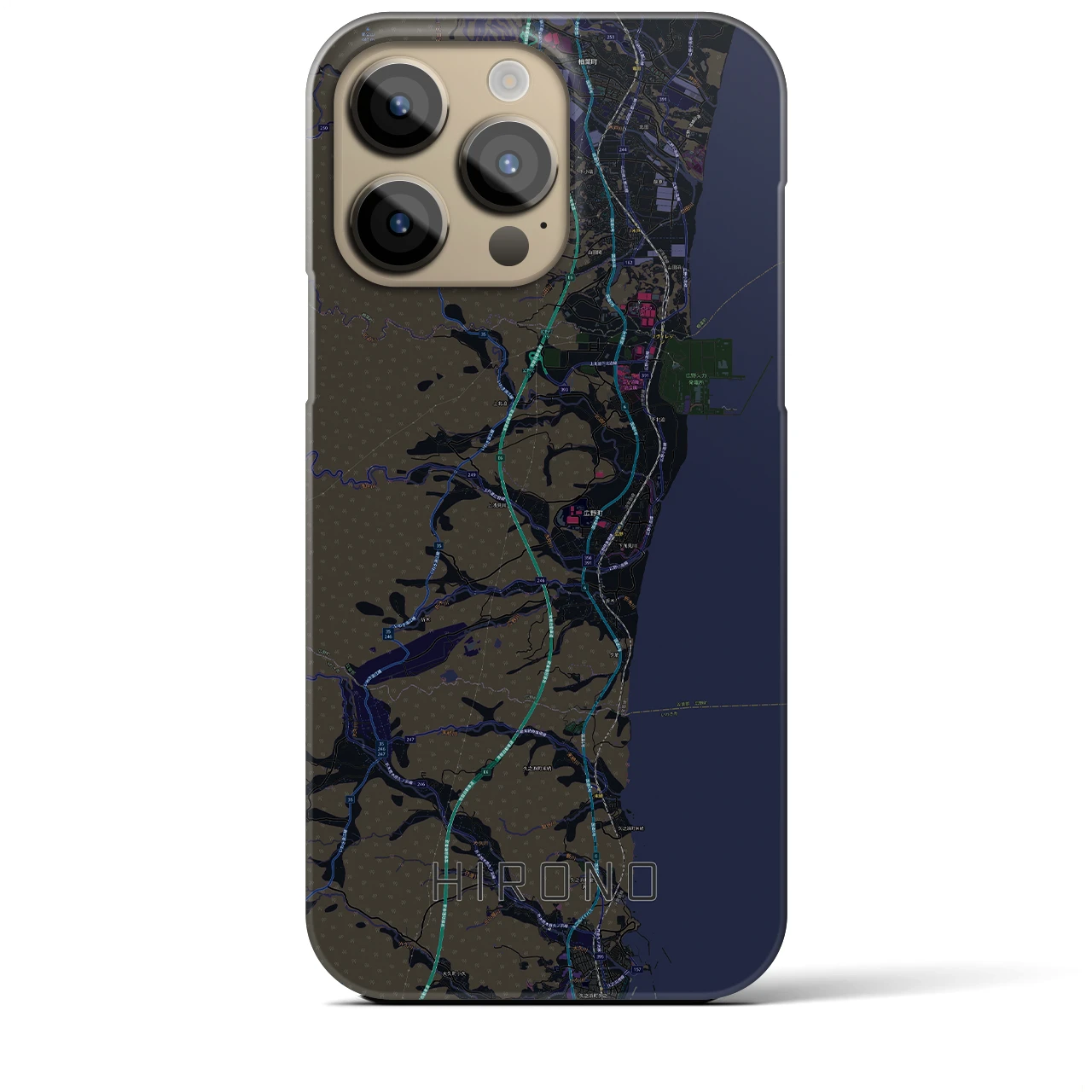 【広野】地図柄iPhoneケース（バックカバータイプ・ブラック）iPhone 14 Pro Max 用
