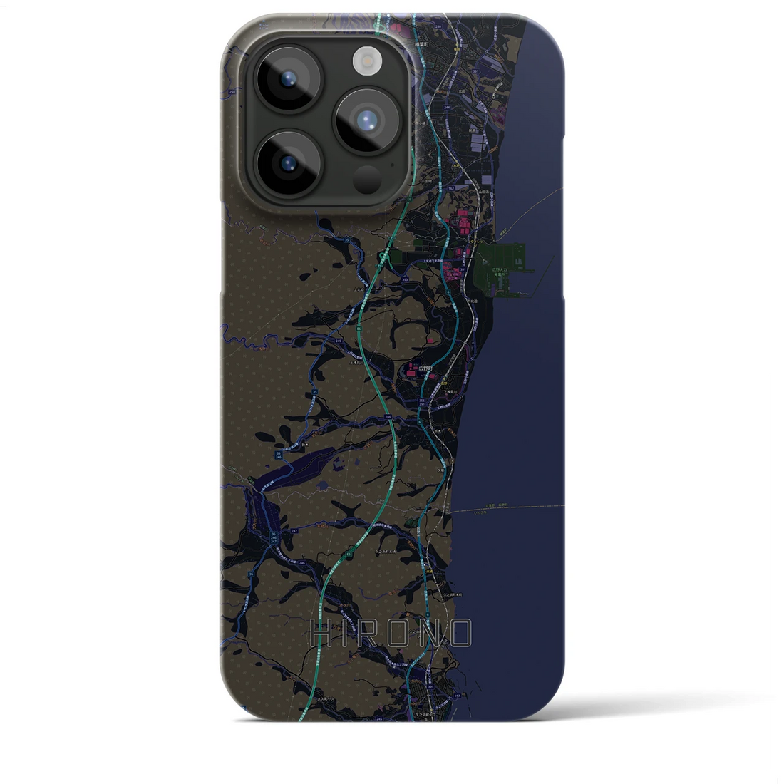 【広野】地図柄iPhoneケース（バックカバータイプ・ブラック）iPhone 15 Pro Max 用