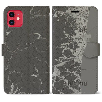 【広野（福島県）】地図柄iPhoneケース（手帳タイプ）モノトーン・iPhone 11 用