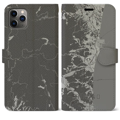 【広野（福島県）】地図柄iPhoneケース（手帳タイプ）モノトーン・iPhone 11 Pro Max 用