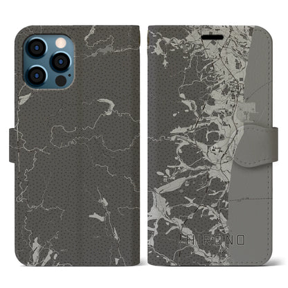 【広野（福島県）】地図柄iPhoneケース（手帳タイプ）モノトーン・iPhone 12 / 12 Pro 用