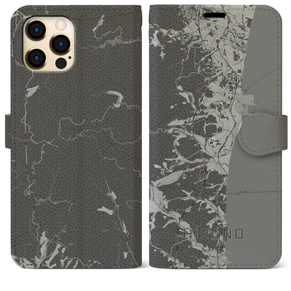 【広野（福島県）】地図柄iPhoneケース（手帳タイプ）モノトーン・iPhone 12 Pro Max 用