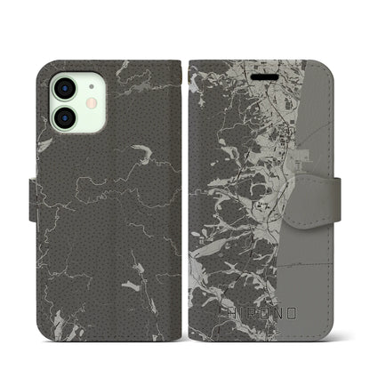 【広野（福島県）】地図柄iPhoneケース（手帳タイプ）モノトーン・iPhone 12 mini 用