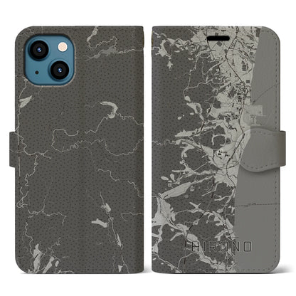 【広野（福島県）】地図柄iPhoneケース（手帳タイプ）モノトーン・iPhone 13 用