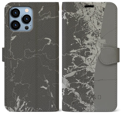 【広野（福島県）】地図柄iPhoneケース（手帳タイプ）モノトーン・iPhone 13 Pro Max 用