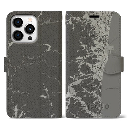 【広野（福島県）】地図柄iPhoneケース（手帳タイプ）モノトーン・iPhone 13 Pro 用