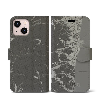 【広野（福島県）】地図柄iPhoneケース（手帳タイプ）モノトーン・iPhone 13 mini 用