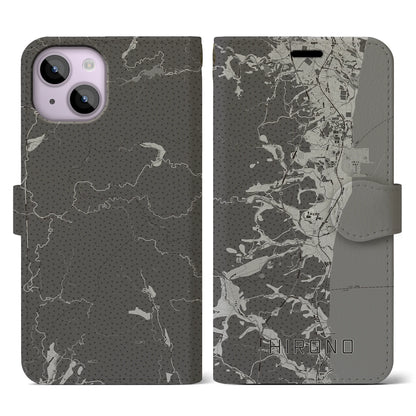 【広野（福島県）】地図柄iPhoneケース（手帳タイプ）モノトーン・iPhone 14 用